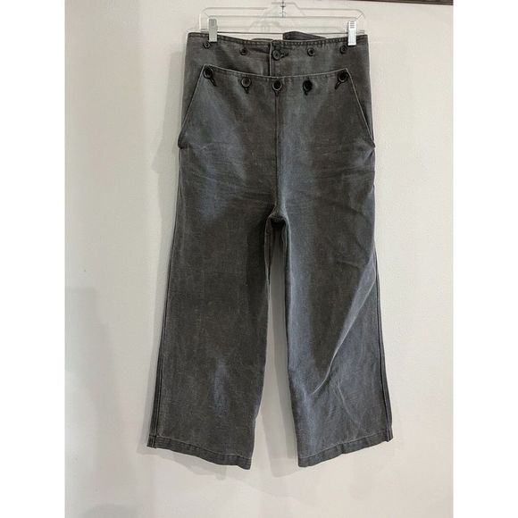 CARON CALLAHAN Grey Wide Leg Ankle Pants Crop Capri Buttons Sz Small Canvas - Picture 1 of 7